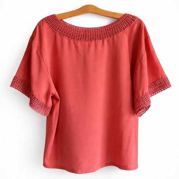 Willi Smith Boho Cottagecore Coral Top with Crochet Details - Picture 2 of 9